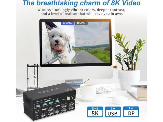 USB 3.0 Displayport KVM Switch 2 Monitors 2 Computers 8K@60Hz 4K@144Hz, Dual Monitor Displayport 1.4 KVM Switches with 4 USB 3.0 Ports, 2 in 2 Out...