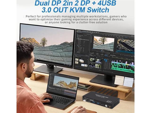 USB 3.0 Displayport KVM Switch 2 Monitors 2 Computers 8K@60Hz 4K@144Hz, Dual Monitor Displayport 1.4 KVM Switches with 4 USB 3.0 Ports, 2 in 2 Out...