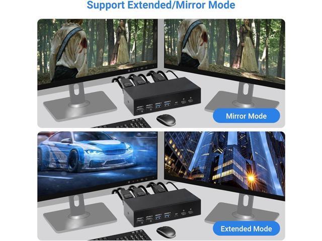 4K 120Hz HDMI + Displayport KVM Switch 2 PC 2 Monitor, 8K@60Hz DP 1.4 + HDMI 2.1 Dual Monitor USB 3.0 KVM Switch, Support Extended & Copy Mode,...