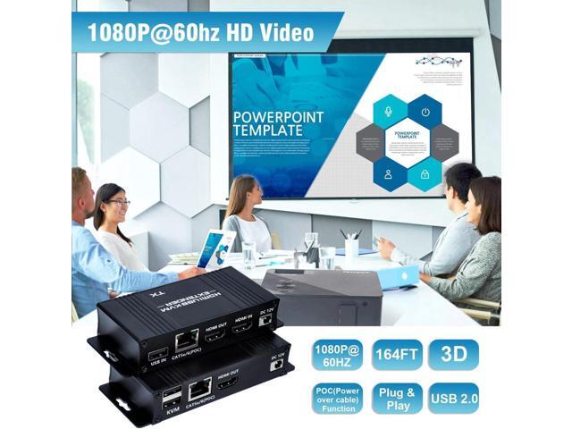 HDMI KVM USB Extender Over Cat5e/6/7-164FT HDMI to RJ45 1080P@60hz HDMI Over Ethernet KVM Extender Transmitter Receiver Support Keyboard Mouse USB...