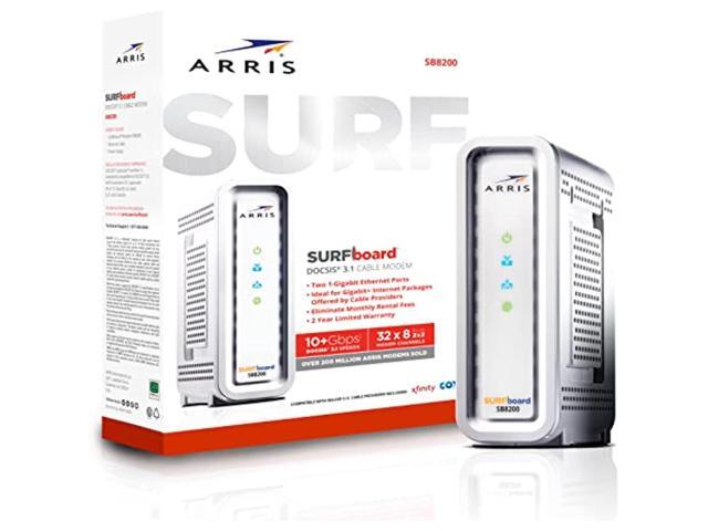 arris surfboard sb8200 docsis 3.1 gigabit cable modem, approved for cox, xfinity, spectrum & others, white, max internet speed plan 2000 mbps