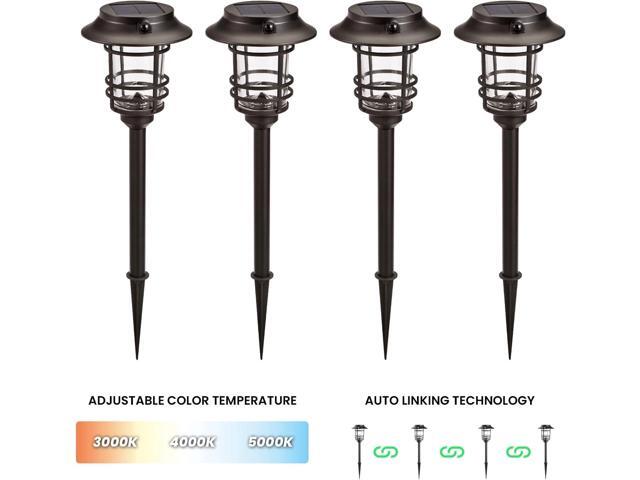 Mesh Linkable Series 4-Pack Solar LED Security Pathway Light w/ LiFePO4 Battery, 300LM, Auto-linking, 110°x16 ft Motion Detection, CCT...