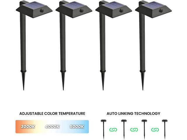 Mesh Linkable Series 4-Pack Solar LED Security Pathway Light w/ LiFePO4 Battery, 300LM, Auto-linking, 110°x16 ft Motion Detection, CCT...