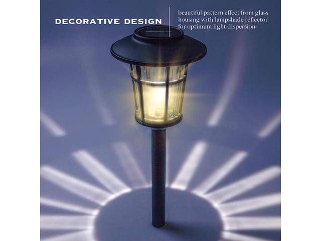Landia Home Solar Pathway Lights - Stainless Steel with Decorative Glass Large Size Solar Lights for Outdoor, Black (4-Pack)