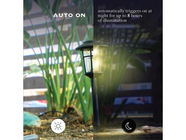 Landia Home Solar Pathway Lights - Stainless Steel with Decorative Glass Large Size Solar Lights for Outdoor, Black (4-Pack)