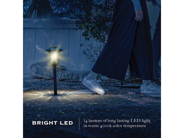 Landia Home Solar Pathway Lights - Stainless Steel with Decorative Glass Large Size Solar Lights for Outdoor, Black (4-Pack)