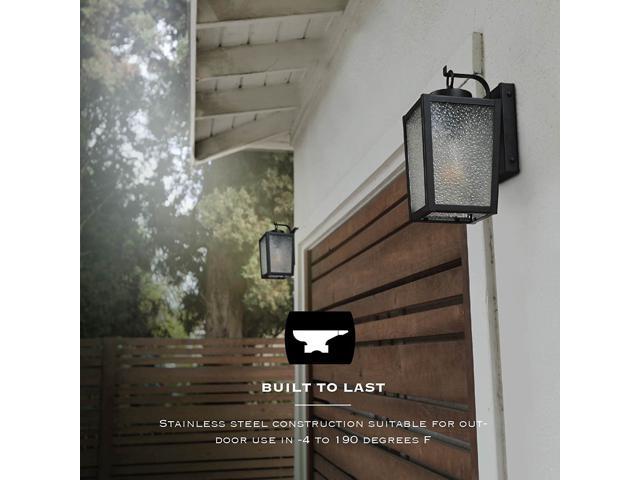 Landia Home Outdoor Wall Lantern - Porch Wall Mounted Outdoor Light with Glass Shade, Dusk to Dawn Sensor with Included LED Light Bulbs for E26...
