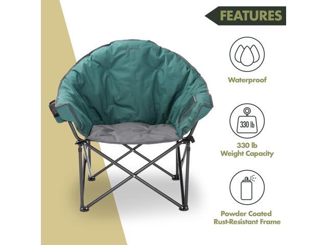 ARROWHEAD OUTDOOR Oversized Heavy-Duty Club Folding Camping Chair w/ External Pocket, Cup Holder, Portable, Padded, Moon, Round, Saucer, Supports...