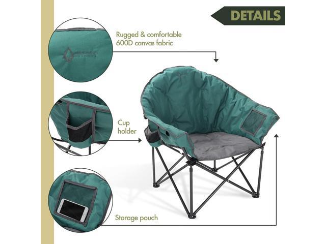 ARROWHEAD OUTDOOR Oversized Heavy-Duty Club Folding Camping Chair w/ External Pocket, Cup Holder, Portable, Padded, Moon, Round, Saucer, Supports...