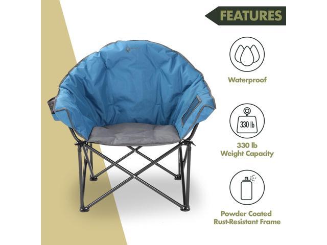 ARROWHEAD OUTDOOR Oversized Heavy-Duty Club Folding Camping Chair w/ External Pocket, Cup Holder, Portable, Padded, Moon, Round, Saucer, Supports...