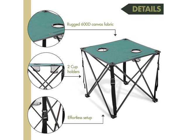 ARROWHEAD OUTDOOR Heavy-Duty Portable Camping Folding Table, 2 Cup Holders, Compact, Square, Carrying Case Included, Steel Frame, High-Grade 600D...