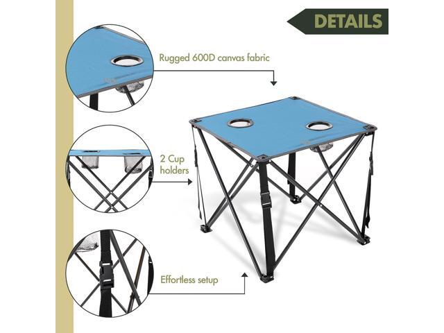 ARROWHEAD OUTDOOR Heavy-Duty Portable Camping Folding Table, 2 Cup Holders, Compact, Square, Carrying Case Included, Steel Frame, High-Grade 600D...