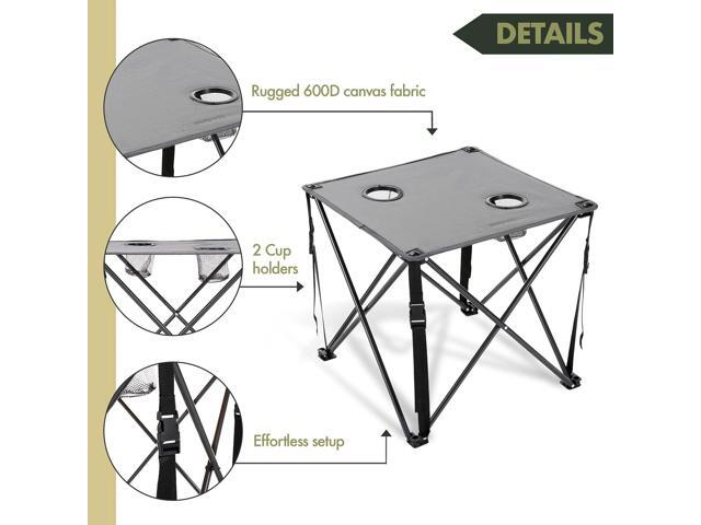 ARROWHEAD OUTDOOR Heavy-Duty Portable Camping Folding Table, 2 Cup Holders, Compact, Square, Carrying Case Included, Steel Frame, High-Grade 600D...
