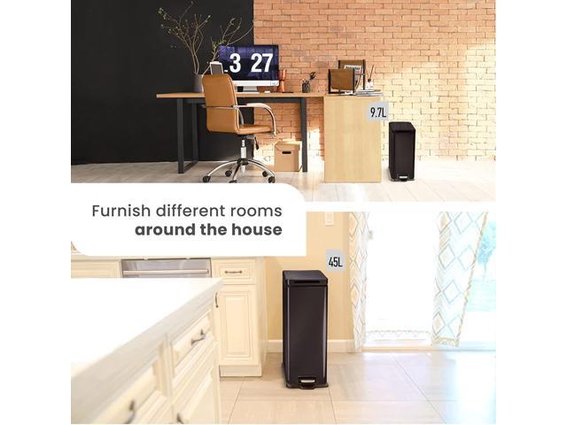 Home Zone Living 12 Gallon and 2.5 Gallon Kitchen Trash Can Combo Set, Slim Body Stainless Steel Design, 45 Liter and 9.7 Liter Capacity, Black