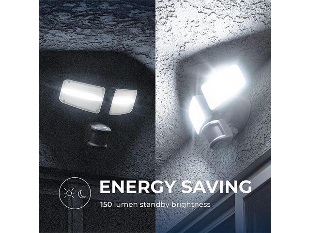 Home Zone Security Dual Brightness Motion Sensor Light - Outdoor Weather Resistant LED Twin Head 5000K Security Light with Standby Halo Light and...