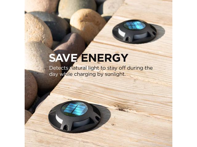 Home Zone Security 4 Packs Solar Deck Light Outdoor 20 Lumens Waterproof Weather Resistant, No Wiring, Auto On Sensor Fence Light, Durable Aluminum...