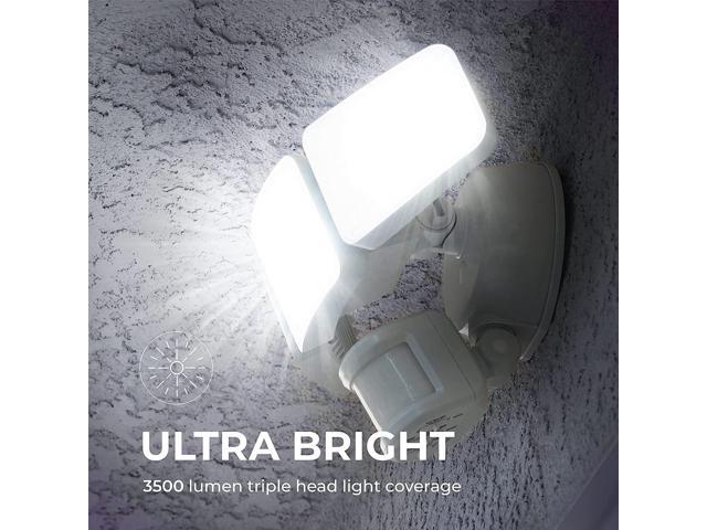 Home Zone Security 3500 Lumen LED Motion Sensor Light - Outdoor Weather Resistant Triple Head 5000K Security Light with Dusk to Dawn Mode and Easy...