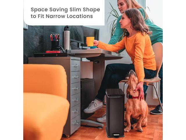 Home Zone Living 8 Gallon and 2.5 Gallon Kitchen Trash Can Combo Set, Slim Body Stainless Steel Design, 30 Liter and 9.7 Liter Capacity, Black