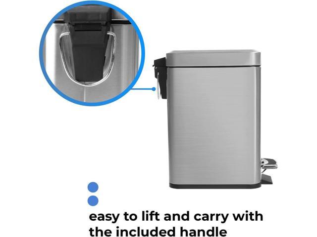 Home Zone Living 1.3 Gallon Bathroom Trash Can, Slim Stainless Steel, Step Pedal, 5 Liter