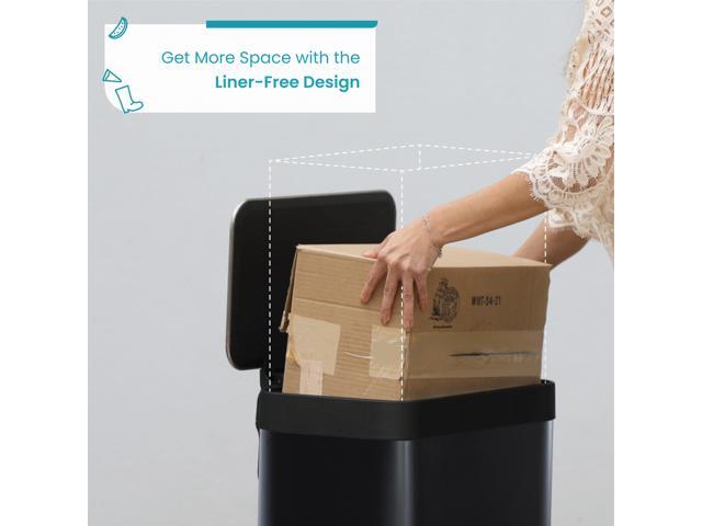 Home Zone Living 13 Gallon Kitchen Trash Can, Short and Wide Stainless Steel Body Design, 50 Liter Capacity, Matte Black