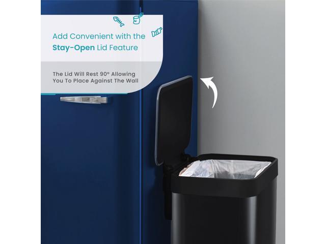 Home Zone Living 13 Gallon Kitchen Trash Can, Short and Wide Stainless Steel Body Design, 50 Liter Capacity, Matte Black