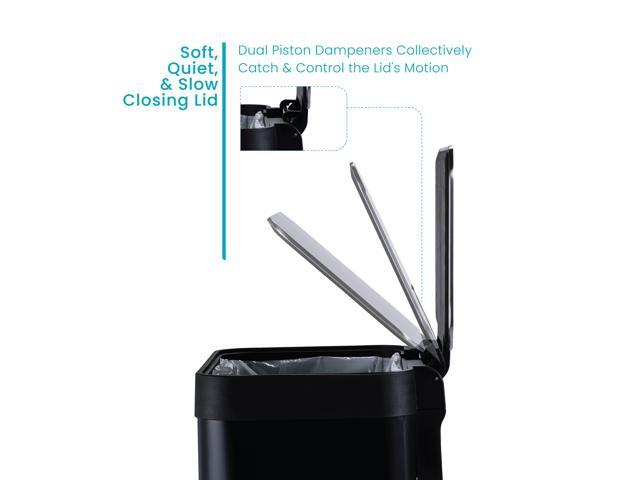 Home Zone Living 13 Gallon Kitchen Trash Can, Short and Wide Stainless Steel Body Design, 50 Liter Capacity, Matte Black
