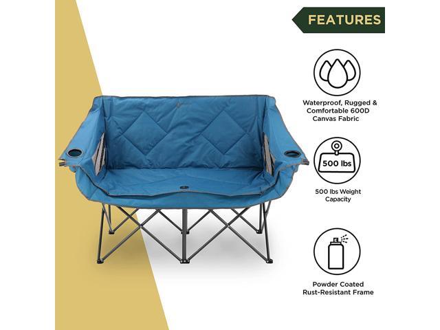 ARROWHEAD OUTDOOR Portable Folding Double Duo Camping Chair Loveseat w/ 2 Cup & Wine Glass Holder, Heavy-Duty Carrying Bag, Padded Seats &...