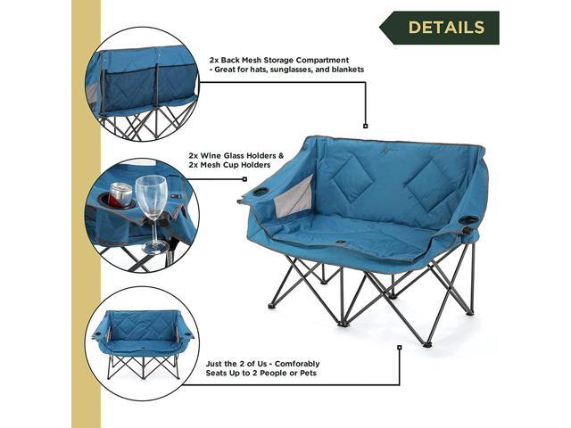 ARROWHEAD OUTDOOR Portable Folding Double Duo Camping Chair Loveseat w/ 2 Cup & Wine Glass Holder, Heavy-Duty Carrying Bag, Padded Seats &...