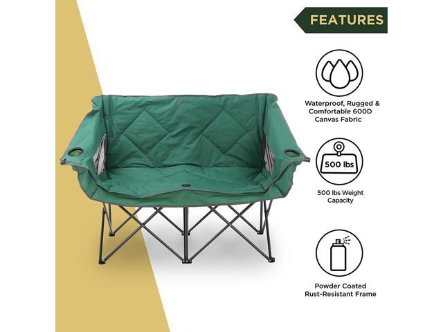 ARROWHEAD OUTDOOR Portable Folding Double Duo Camping Chair Loveseat w/ 2 Cup & Wine Glass Holder, Heavy-Duty Carrying Bag, Padded Seats &...
