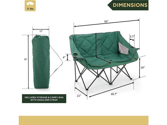 ARROWHEAD OUTDOOR Portable Folding Double Duo Camping Chair Loveseat w/ 2 Cup & Wine Glass Holder, Heavy-Duty Carrying Bag, Padded Seats &...