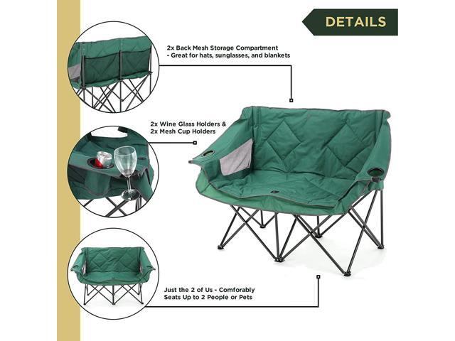 ARROWHEAD OUTDOOR Portable Folding Double Duo Camping Chair Loveseat w/ 2 Cup & Wine Glass Holder, Heavy-Duty Carrying Bag, Padded Seats &...