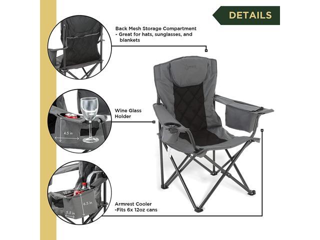 ARROWHEAD OUTDOOR Portable Folding Camping Quad Chair w/ 6-Can Cooler, Cup & Wine Glass Holders, Heavy-Duty Carrying Bag, Padded Armrests, Headrest...