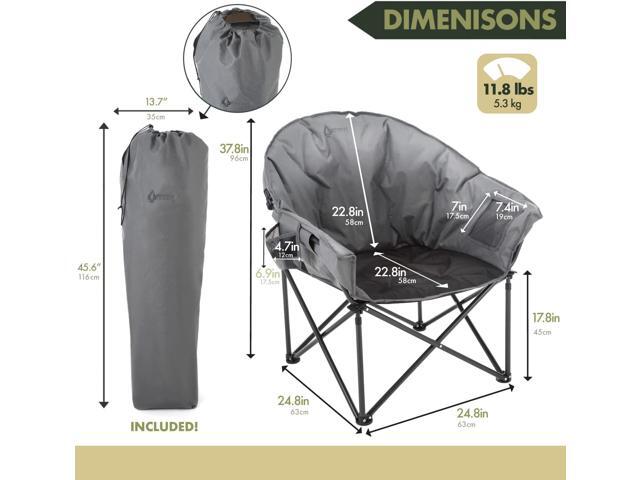ARROWHEAD OUTDOOR Oversized Heavy-Duty Club Folding Camping Chair w/ External Pocket, Cup Holder, Portable, Padded, Moon, Round, Saucer, Supports...