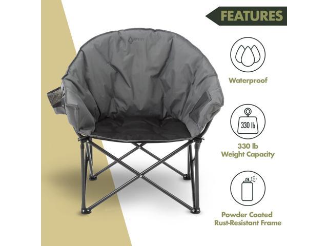 ARROWHEAD OUTDOOR Oversized Heavy-Duty Club Folding Camping Chair w/ External Pocket, Cup Holder, Portable, Padded, Moon, Round, Saucer, Supports...