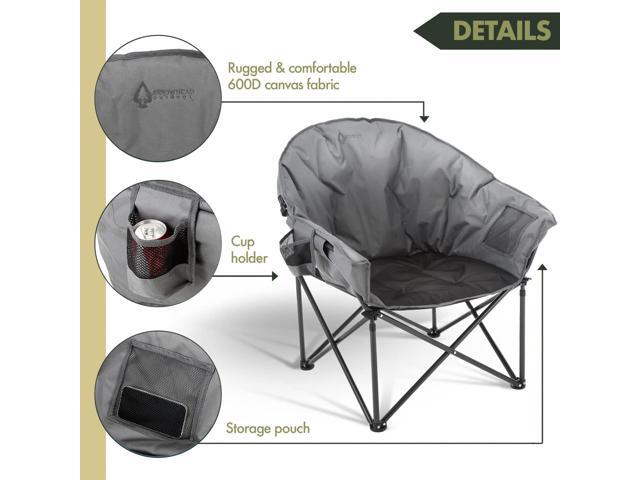 ARROWHEAD OUTDOOR Oversized Heavy-Duty Club Folding Camping Chair w/ External Pocket, Cup Holder, Portable, Padded, Moon, Round, Saucer, Supports...
