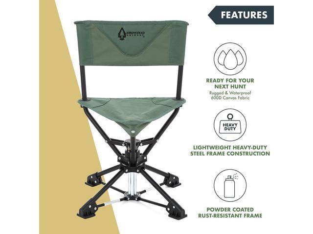 ARROWHEAD OUTDOOR 360° Degree Swivel Hunting Chair Stool Seat, Perfect for Blinds, No Sink Feet, Supports up to 225lbs, Carrying Case, Steel Frame,...