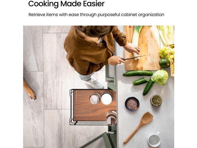 Home Zone Living 1 Tier Organizer, Kitchen Under Sink Storage, Pantry Organizers and Storage, Pull Out Cabinet Shelf Organizer, 14W x 21D, Matte...