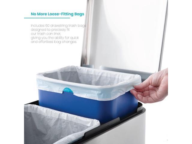 Home Zone Living 5.3 Gallon Kitchen Trash Bags with Drawstring Handles, Heavy Duty Custom Fit Design for 20 Liter Dual Recycling Liners, Code 20R,...