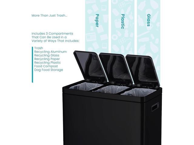 Home Zone Living 15.9 Gallon Kitchen Trash Can, Three Removable Liners for Recycling and Trash, Wide Stainless Steel Shape, Black (5.3 + 5.3 + 5.3...