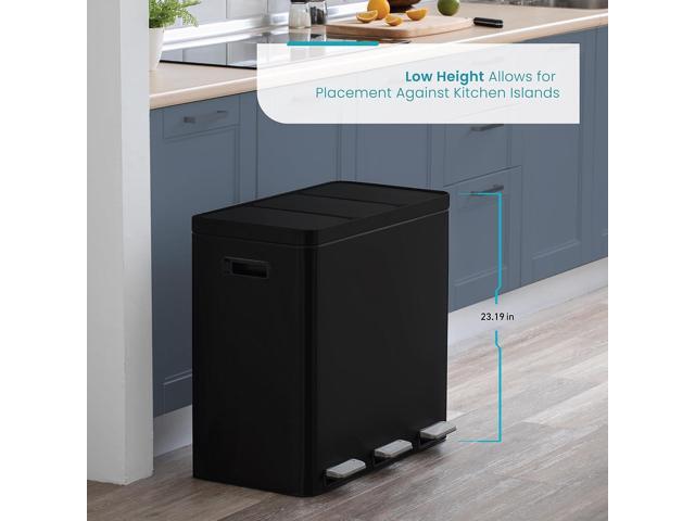 Home Zone Living 15.9 Gallon Kitchen Trash Can, Three Removable Liners for Recycling and Trash, Wide Stainless Steel Shape, Black (5.3 + 5.3 + 5.3...