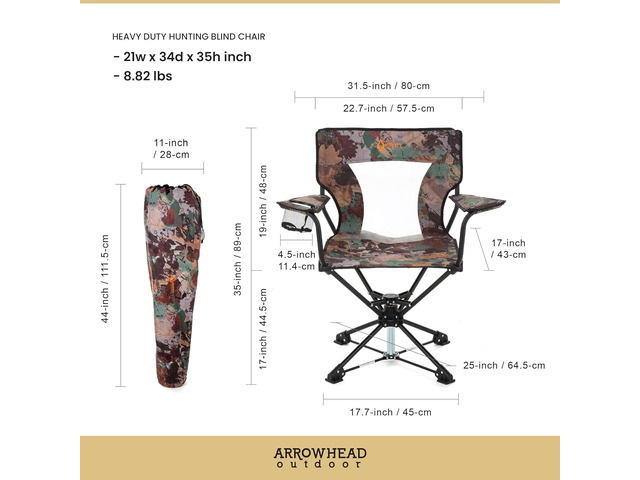 ARROWHEAD OUTDOOR 360° Degree Swivel Hunting Chair Stool Seat, Perfect for Blinds, No Sink Feet, Supports up to 450lbs, Carrying Case, Steel Frame,...