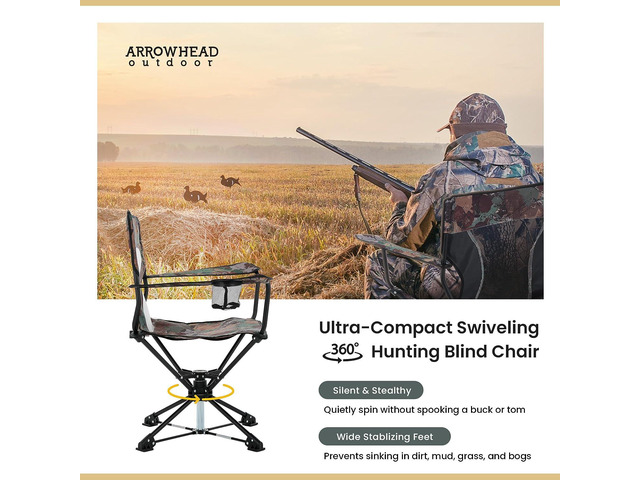 ARROWHEAD OUTDOOR 360° Degree Swivel Hunting Chair Stool Seat, Perfect for Blinds, No Sink Feet, Supports up to 450lbs, Carrying Case, Steel Frame,...