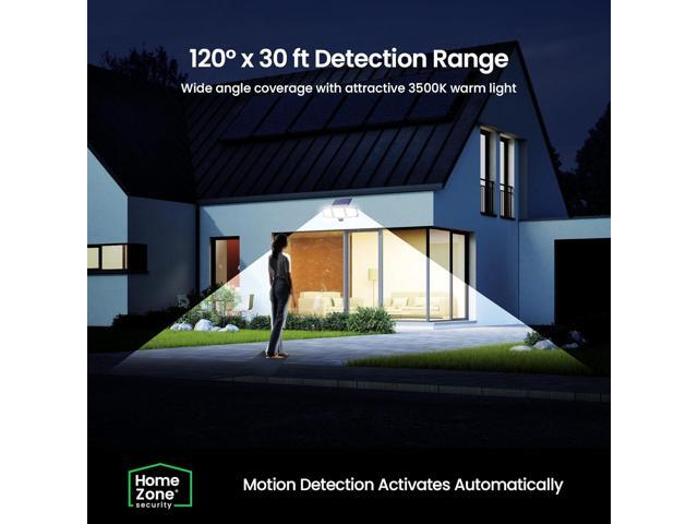 Home Zone Security Motion Sensor Light - Outdoor Solar Adjustable Triple Head LED 3500K Warm Flood Light with No Wiring Required, Black (2-Pack)