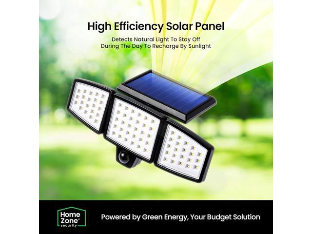 Home Zone Security Motion Sensor Light - Outdoor Solar Adjustable Triple Head LED 3500K Warm Flood Light with No Wiring Required, Black (2-Pack)