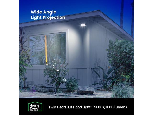 Home Zone Security Motion Sensor Flood Lights - Battery Powered 5000K LED Twin Head Light with No Wiring Required, White (2-Pack)