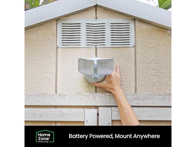 Home Zone Security Motion Sensor Flood Lights - Battery Powered 5000K LED Twin Head Light with No Wiring Required, White (2-Pack)
