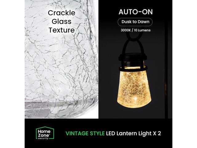 Home Zone Security 2 Packs Solar Crackle Glass Solar Lanterns Light Hanging Outdoor Waterproof 10 Lumens 3000K Decorative Large Crackle Glass...