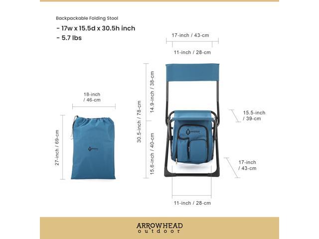 ARROWHEAD OUTDOOR Multi-Function 3-in-1 Compact Fishing Chair: Backpack, Stool & Insulated Cooler, w/ Bottle Holder & Storage Bag, External...