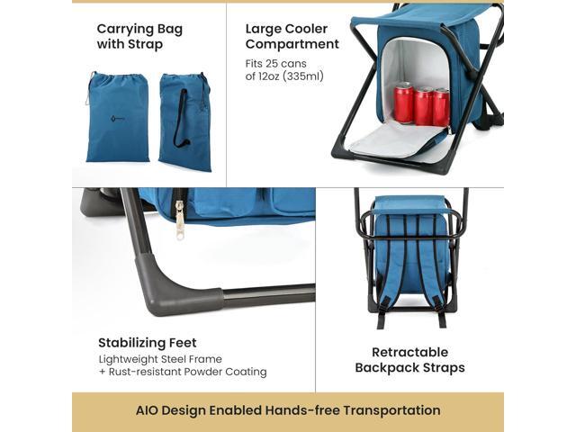 ARROWHEAD OUTDOOR Multi-Function 3-in-1 Compact Fishing Chair: Backpack, Stool & Insulated Cooler, w/ Bottle Holder & Storage Bag, External...