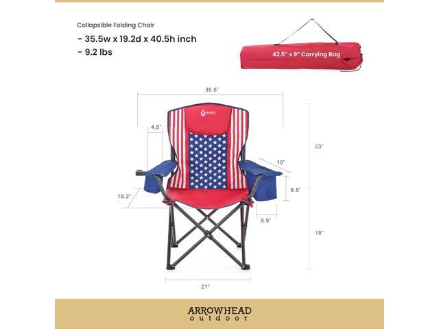 ARROWHEAD OUTDOOR Portable Folding Camping Quad Chair w/ 6-Can Cooler, Cup & Wine Glass Holders, Heavy-Duty Carrying Bag, Padded Armrests, Headrest...